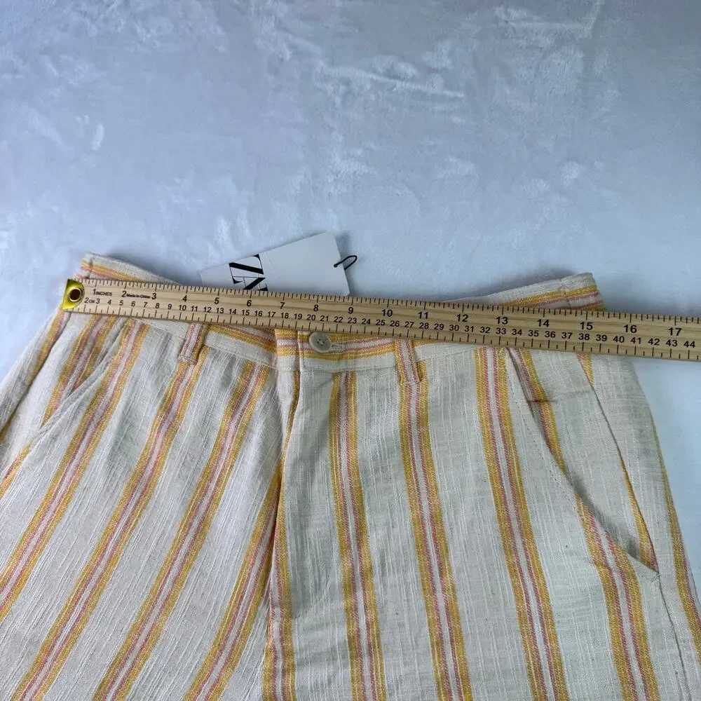 Zara Men Linen Blend Shorts Yellow Pink Old Money Resort Casual Size M NWT - Picture 2 of 11